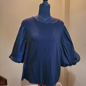 H&M and Johanna Ortiz black t-shirt with dramatic cap sleeves